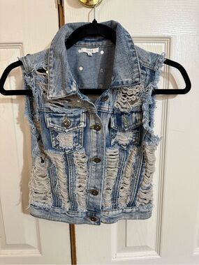 Chiqle Distressed Studded Denim Vest Small Festival Grunge Y2K